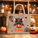Personalized Cute Cartoon Bat Halloween Jute Bag with Name Halloween Party Gift for Boys Girls