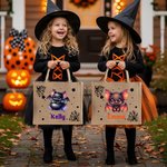 Personalized Cute Cartoon Bat Halloween Jute Bag with Name Halloween Party Gift for Boys Girls