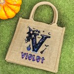 Personalisierte niedlichen Cartoon Hexe Ribbon Initial Jute Tote Tasche mit Namen Halloween Party Geschenk für Mädchen Frauen