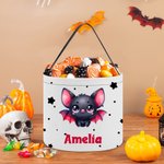 Personalized Multicolor Cute Bat Star Pattern Reusable Candy Bucket with Name Trick or Treat Party Halloween Gift for Kids