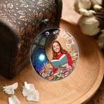 Henkilökohtainen Moon Flower Vain tyttö, joka rakastaa kirjoja Akryyli Ornamentti valokuvalla Home Decor joululahja tyttärelle kirjan ystäville