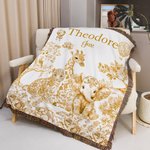 Personalized Retro Toile De Jouy Leopard Giraffe Elephant Soft Throw Blanket with Name and Tassel Home Decor Birthday Gift for Family