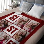 Personalized Nine-Square Grid Sister Soft Throw Blanket with 6 Photos Collage Home Decor Birthday Anniversary Gift for Besties Friends