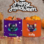 Personalized Multicolor Cute Bat Star Pattern Reusable Candy Bucket with Name Trick or Treat Party Halloween Gift for Kids