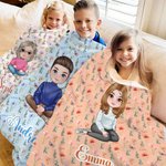 Couverture Personnalisée avec Nom Fleur de Naissance et Personnage de Dessin Animé Décoration d'Intérieur Cadeau Anniversaire pour Famille Amis