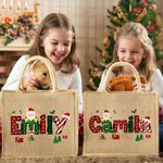 Bolsa de yute reutilizable personalizada con el nombre de Papá Noel y las letras navideñas para regalar a los niños.
