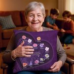 Personalised Vintage Heart Birth Flower Cushion Cover with 1-12 Names Home Decor Birthday Christmas Gift for Mom Grandma