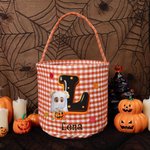 Personalized Halloween Costumes Cartoon Character Checkered Bag Candy Basket with Initial and Name Trick or Treat Party Gift for Family Boys Girls