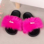 Pantofole personalizzate in pelliccia sintetica rosa e bianca con nome Regalo di compleanno per la migliore amica damigella d'onore