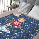 Personalized Birth Flower Cartoon Character Soft Throw Blanket with Name Home Decor Christmas Birthday Gift for Family Friends Kid Teenager