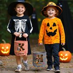 Personalized Halloween Costumes Cartoon Character Checkered Bag Candy Basket with Initial and Name Trick or Treat Party Gift for Family Boys Girls