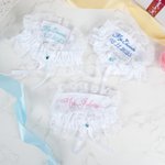 Personalized Something Blue Embroidered Text Lace Bow Wedding Garter with Heart-Shaped Charm  Wedding Bridal Shower Gift for Bride