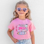 Personalisierte Bleistift Apfel Schere Buntstift Wimpel Kind T-Shirt mit Namen und Klasse zurück zu Schule Geburtstag Geschenk für Jungen Mädchen