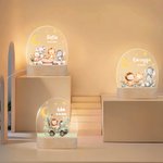 Personalised Cute Forest Animal Lion Elephant LED Night Light with Wooden Base and Name Nursery Decor Baby Shower Birthday Gift for Kids