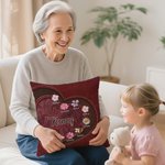 Personalised Vintage Heart Birth Flower Cushion Cover with 1-12 Names Home Decor Birthday Christmas Gift for Mom Grandma