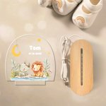 Personalised Cute Forest Animal Lion Elephant LED Night Light with Wooden Base and Name Nursery Decor Baby Shower Birthday Gift for Kids