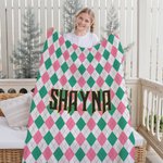 Gepersonaliseerde Wicked Pink Green Prismatic Plaid Zachte Deken Huisdecoratie Verjaardagsfeest Cadeau voor Vrouwen Filmfans