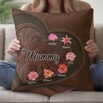 Personalised Vintage Heart Birth Flower Cushion Cover with 1-12 Names Home Decor Birthday Christmas Gift for Mom Grandma