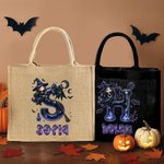 Personalisierte niedlichen Cartoon Hexe Ribbon Initial Jute Tote Tasche mit Namen Halloween Party Geschenk für Mädchen Frauen