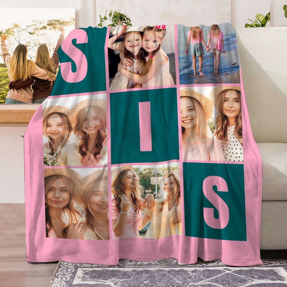 Personalisierte weiche Decke für die Schwester mit 6 Fotos