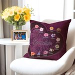 Personalised Vintage Heart Birth Flower Cushion Cover with 1-12 Names Home Decor Birthday Christmas Gift for Mom Grandma