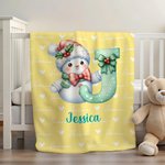 Personalized Santa Hat Snowman Initial Word Cloud Soft Throw Blanket with Name Home Decor Christmas Gift for Kids Family