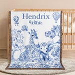 Personalized Retro Toile De Jouy Leopard Giraffe Elephant Soft Throw Blanket with Name and Tassel Home Decor Birthday Gift for Family