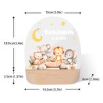 Personalised Cute Forest Animal Lion Elephant LED Night Light with Wooden Base and Name Nursery Decor Baby Shower Birthday Gift for Kids