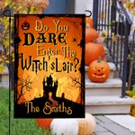 Gepersonaliseerde Halloween Thema Heksenhol Tuinvlag met Tekst Yard Porch Outdoor Decor Halloween Cadeau voor Familie Vriend