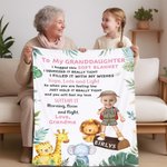 Personalized Cute Safari Animals Kid Face Photo Soft Throw Blanket with Text and Name Home Decor Birthday Gift for Boy Girl