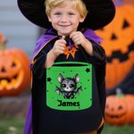 Personalized Multicolor Cute Bat Star Pattern Reusable Candy Bucket with Name Trick or Treat Party Halloween Gift for Kids