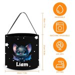 Personalized Multicolor Cute Bat Star Pattern Reusable Candy Bucket with Name Trick or Treat Party Halloween Gift for Kids