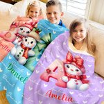 Personalized Santa Hat Snowman Initial Word Cloud Soft Throw Blanket with Name Home Decor Christmas Gift for Kids Family