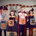 Personalized Halloween Costumes Cartoon Character Checkered Bag Candy Basket with Initial and Name Trick or Treat Party Gift for Family Boys Girls