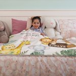 Personalized Cute Safari Animals Kid Face Photo Soft Throw Blanket with Text and Name Home Decor Birthday Gift for Boy Girl