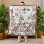 Personalized Retro Toile De Jouy Leopard Giraffe Elephant Soft Throw Blanket with Name and Tassel Home Decor Birthday Gift for Family