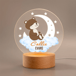 Personalized Dreamy Moon Forest Animal LED Night Light with Name Text and Wooden Base Nursery Room Decor Birthday Baby Shower Gift for Baby Kid