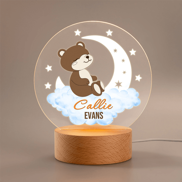Personalized Dreamy Moon Forest Animal LED Night Light with Name Text and Wooden Base Nursery Room Decor Birthday Baby Shower Gift for Baby Kid