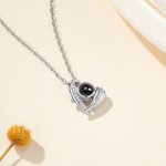 Personalized Zircon Angel Wing Photo Projection Necklace Dainty Jewelry Anniversary Birthday Memorial Gift for Women