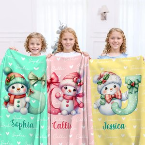 Personalised Santa Hat Snowman Initial Word Cloud Soft Throw Blanket with Name Home Decor Christmas Gift for Kids Family