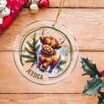 Personalisierte niedliche Hochlandkuh Acryl Ornament mit Namen Home Tree Decor Weihnachtsgeschenk für Hochlandkuh-Liebhaber