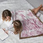 Personalized Retro Toile De Jouy Leopard Giraffe Elephant Soft Throw Blanket with Name and Tassel Home Decor Birthday Gift for Family