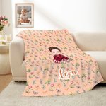 Personalized Birth Flower Cartoon Character Soft Throw Blanket with Name Home Decor Christmas Birthday Gift for Family Friends Kid Teenager