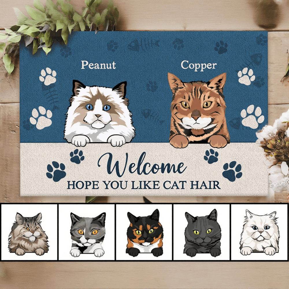 Personalized 1-6 Cartoon Pet Characters Doormat with Name, Customizable Cat or Dog Welcome Mat, Home Decor, Housewarming Gift for Pet Lover/Pet Owner