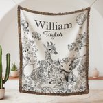 Personalized Retro Toile De Jouy Leopard Giraffe Elephant Soft Throw Blanket with Name and Tassel Home Decor Birthday Gift for Family