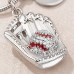 Personalized Inlaid Zircon Baseball Softball Glove Pendant Necklace with Engraved Text and Disc Charm Game Day Birthday Gift for Baseball Boys Girls