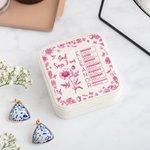 Personalized Toile De Jouy Birth Flower Bible Chapter Name PU Leather Jewelry Box Birthday Christmas Gift for Christians Women