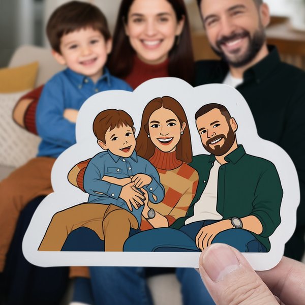 Personalized Rendering Cartoon Art Style Photo Waterproof Label Stickers with Text Gathering Party Birthday Christmas Gift for Family Friends