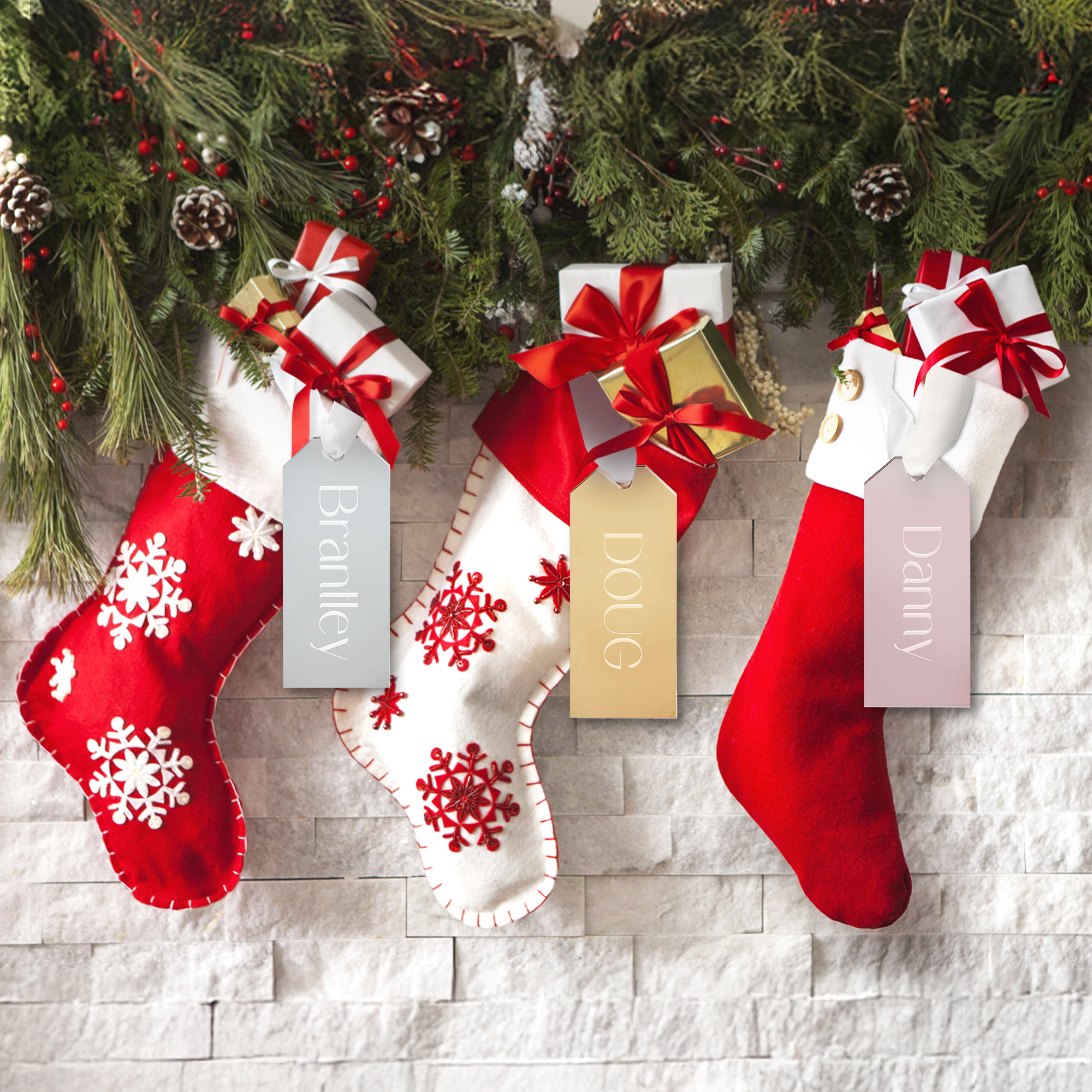 Personnalisé Gravé Nom Acrylique Miroir Étiquette de bas Lumières de Noël Décoration de l'arbre Cadeau de Noël pour la famille Amis