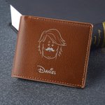 Personalized Comic Style Character Foldable PU Leather Wallet with Name Anniversary Birthday Christmas Gift for Man